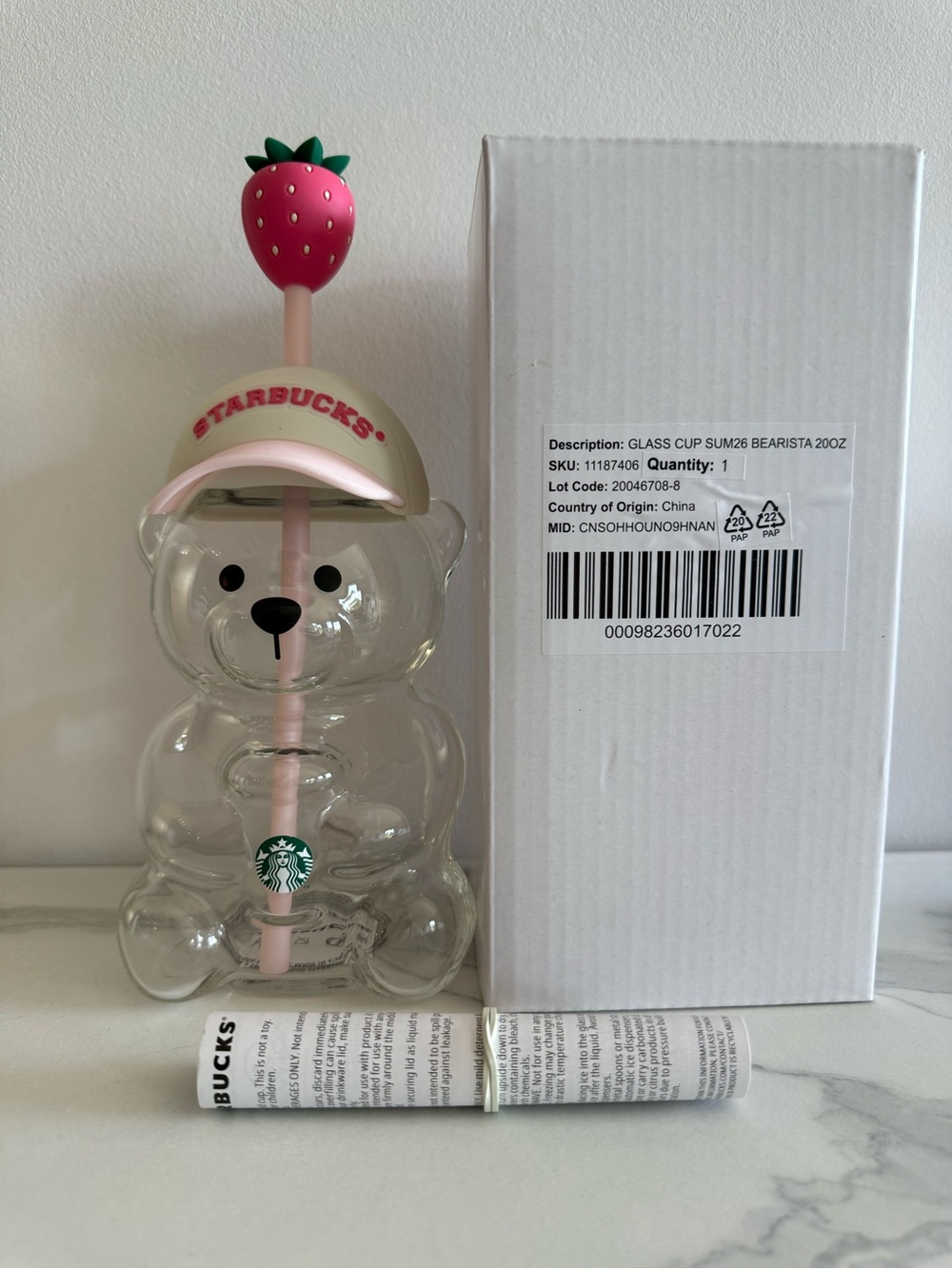 Starbucks Bear Cup with Pink Strawberry Straw